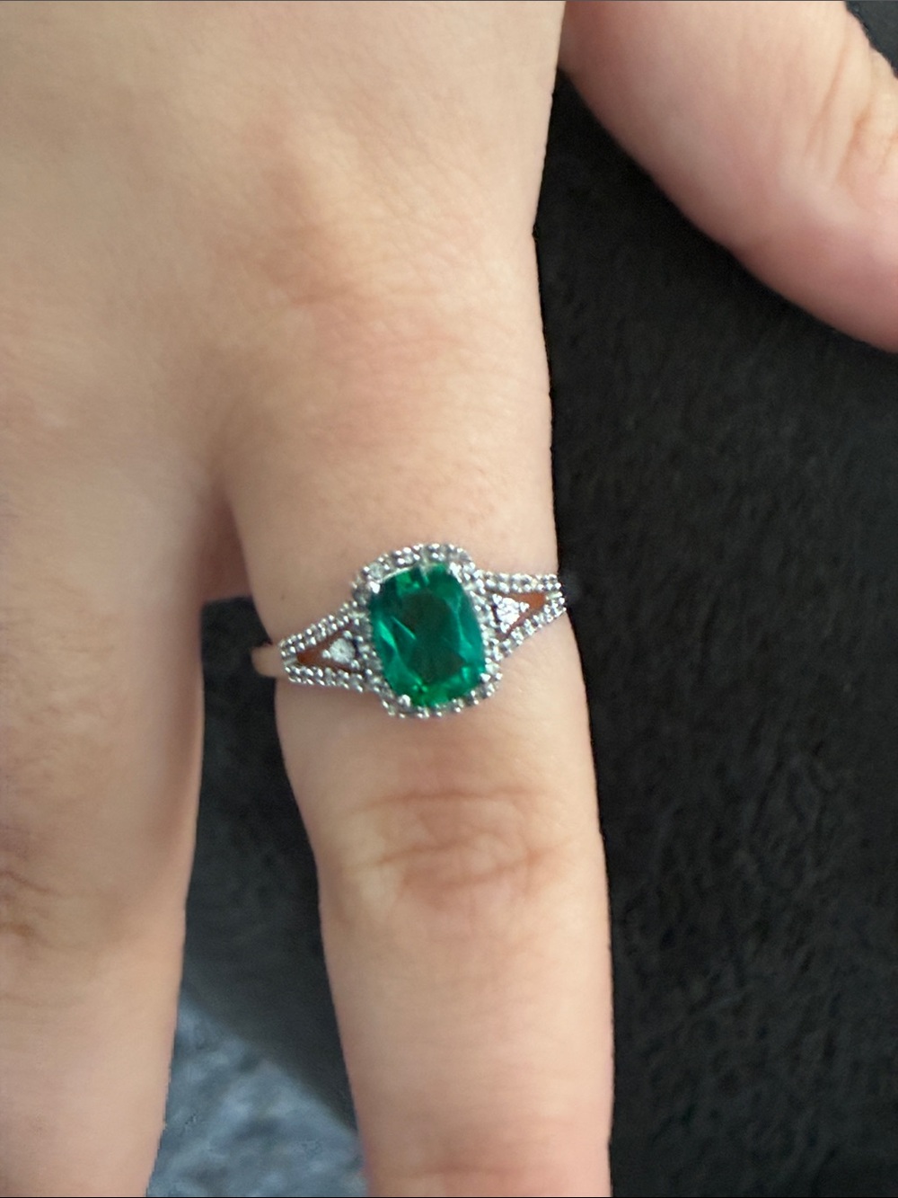 Emerald Green Cushion Halo Statement Ring - Women Jewelry